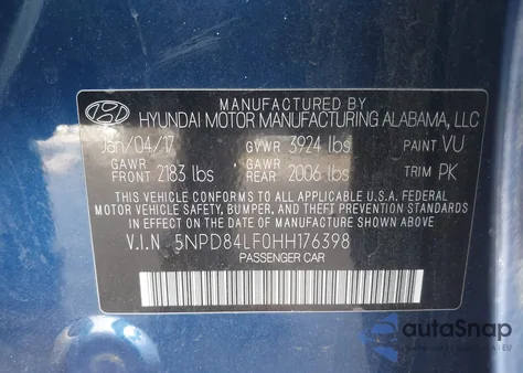 2017 Hyundai Elantra Se z USA, uszkodzony, nr VIN 5NPD84LF0HH176398